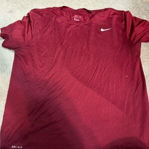 Nike Men’s Maroon Short Sleeve Performance Tee with White Swoosh